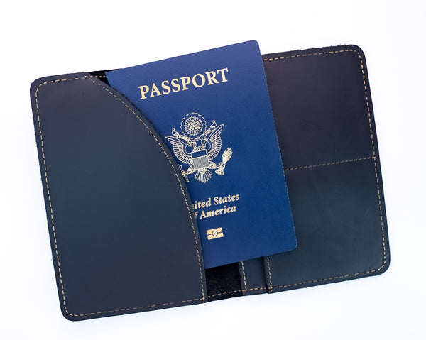 Genuine Leather Passport Holder Navy