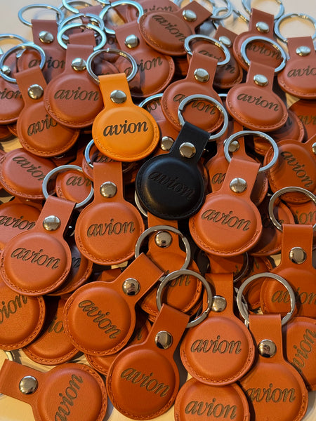 Corporate logo engraved leather AirTag holder, bulk order