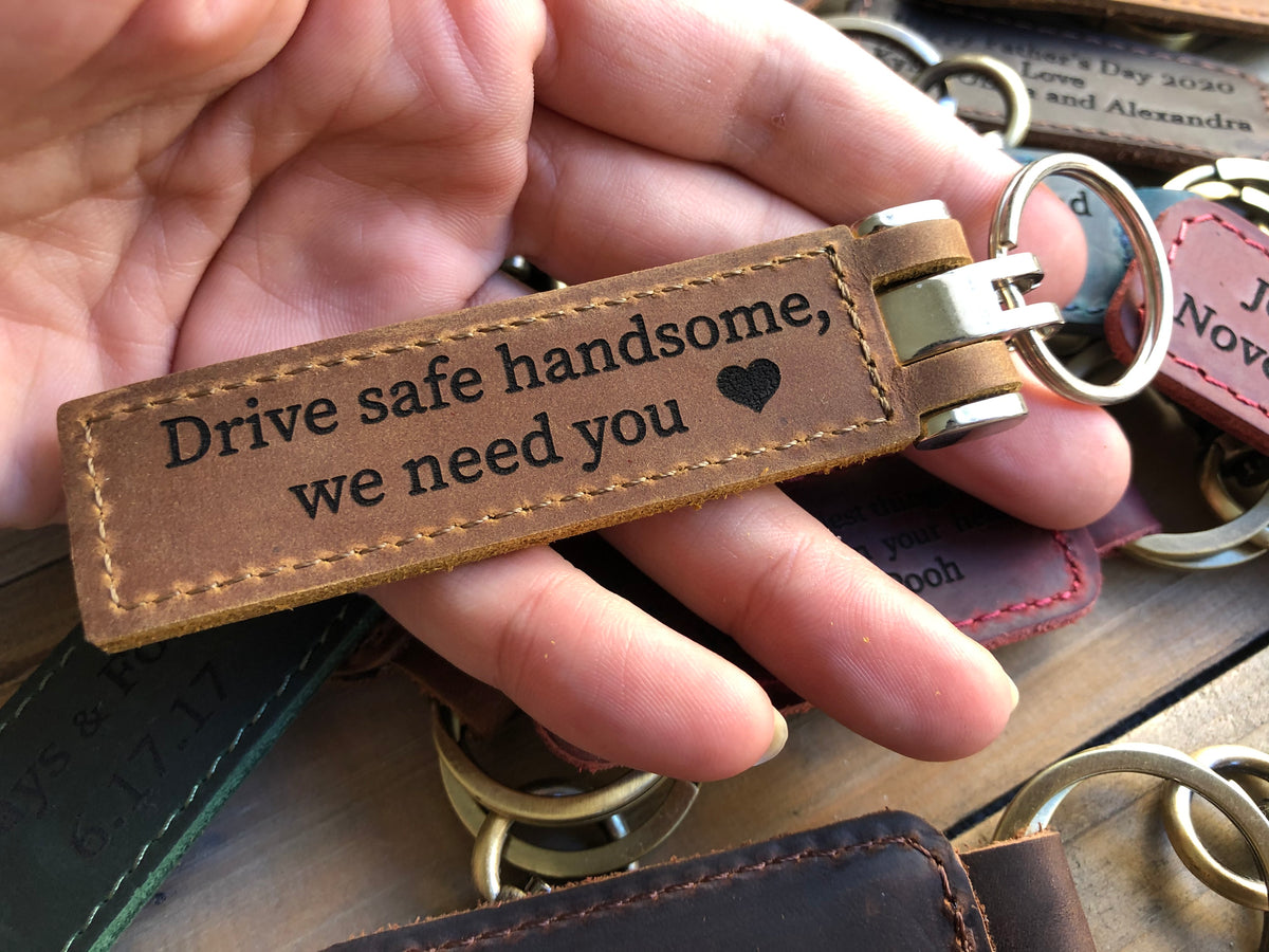 Extra Thick Leather Keychain Wine Red, Engraved