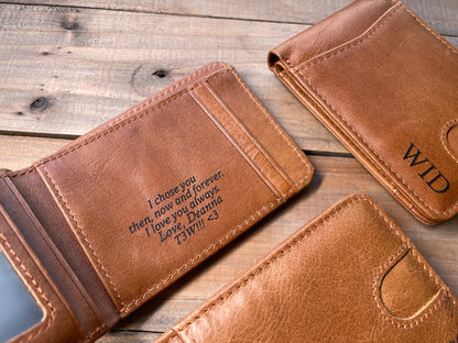 Compact Leather Bifold Wallet Personalized, RFID Blocking