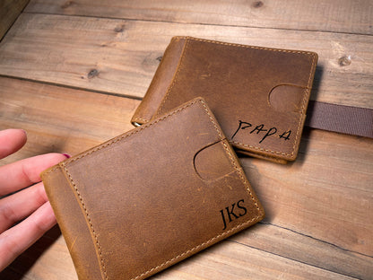 Minimalist Crazy Horse Leather Wallet Personalized, RFID Blocking