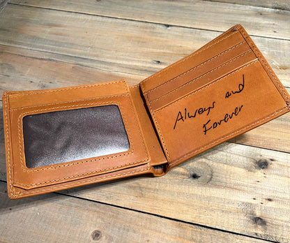 Crazy Horse Leather Trifold Wallet Personalized, RFID Blocking