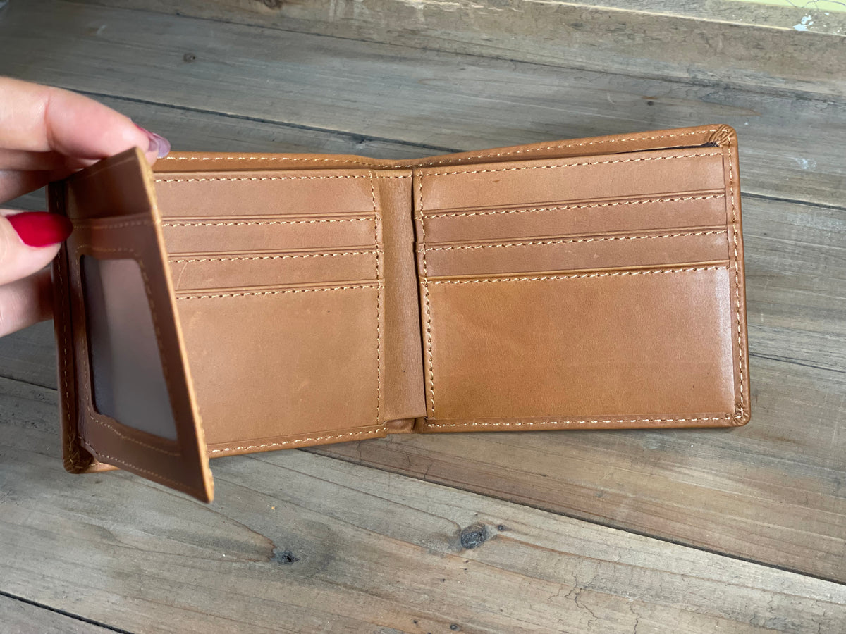 Crazy Horse Leather Trifold Wallet Personalized, RFID Blocking
