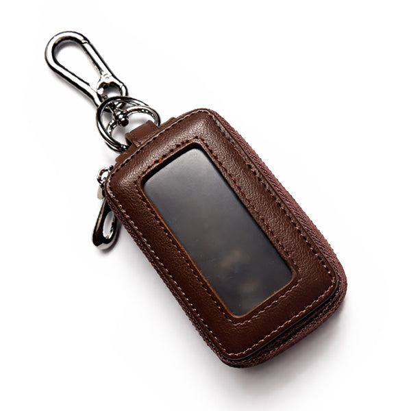 Double Zipper Genuine Leather Keychain Car Key Bag