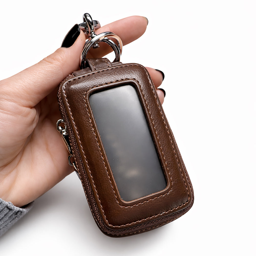 Double Zipper Leather Car Key Case Personalized