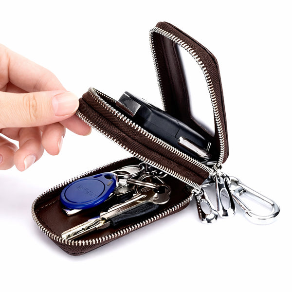 Double Zipper Genuine Leather Keychain Car Key Bag