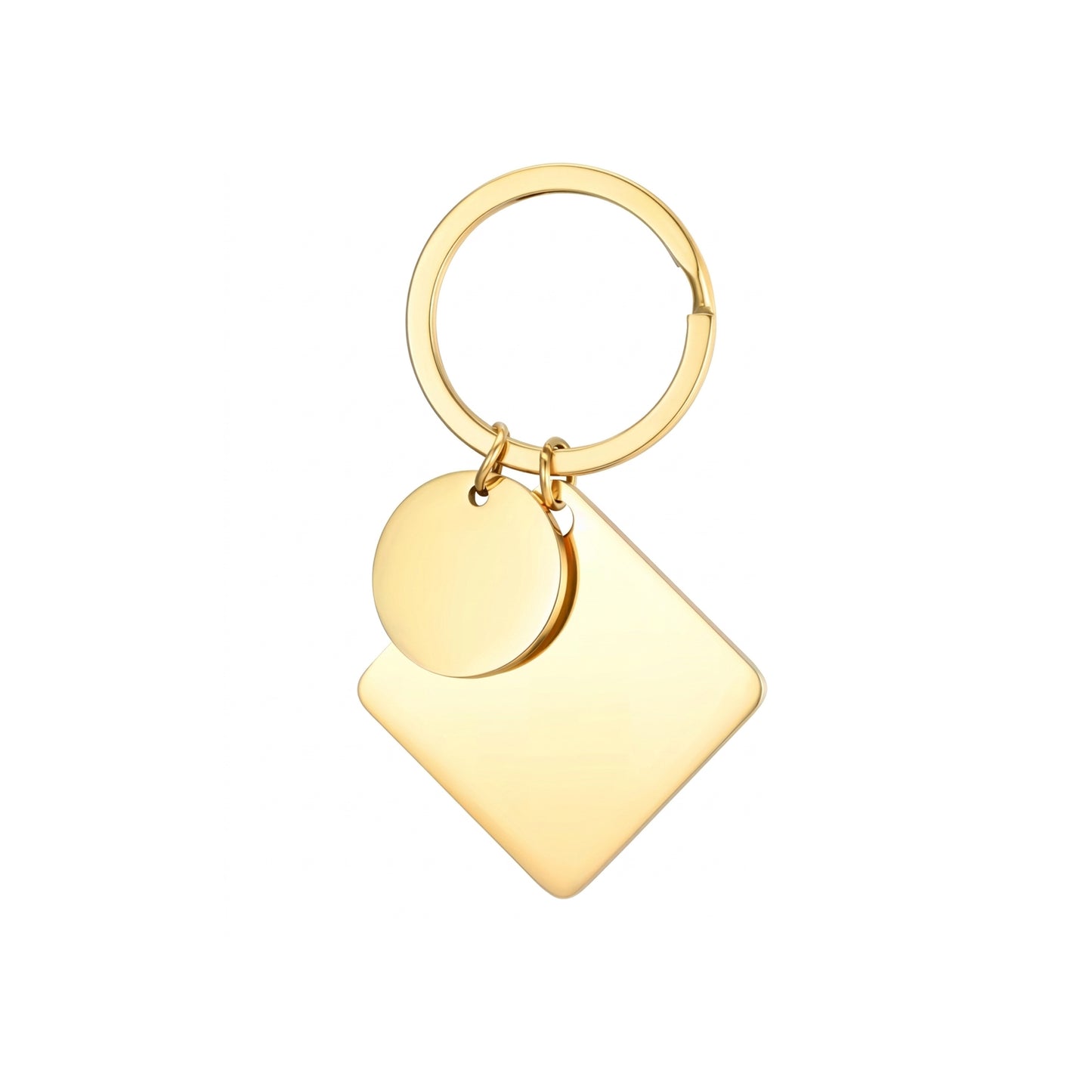 Rhombus & Circle Stainless Steel Keychain Engraved, Gold & Silver
