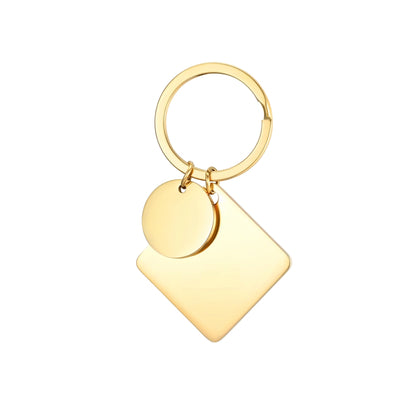 Rhombus & Circle Stainless Steel Keychain Engraved, Gold & Silver