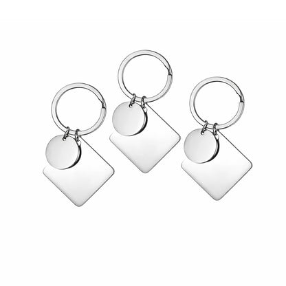 Rhombus & Circle Stainless Steel Keychain Engraved, Gold & Silver