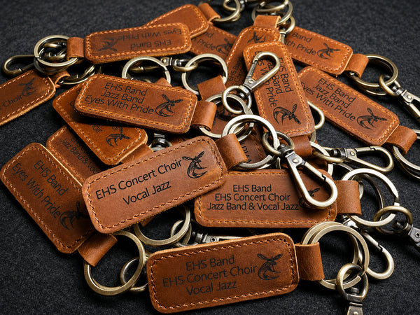Bulk Custom Logo Leather Keychains — 25 Minimum