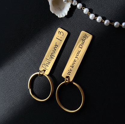 Engraved Stainless Steel Bar Keychain — Gold & Silver