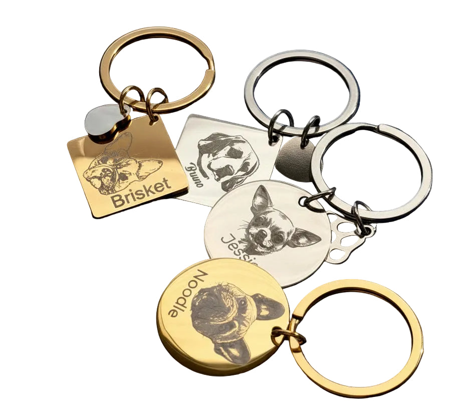 Rhombus & Circle Stainless Steel Keychain Engraved, Gold & Silver