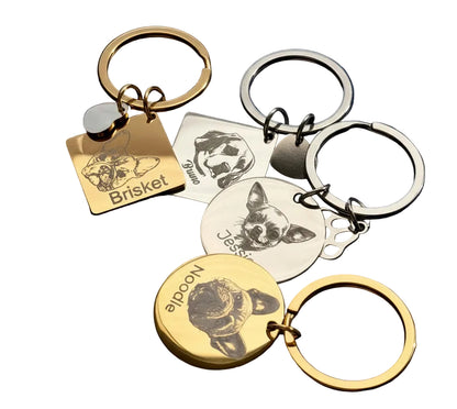 Rhombus & Circle Stainless Steel Keychain Engraved, Gold & Silver