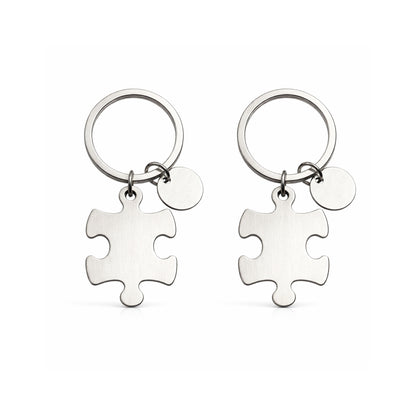 Puzzle piece keychains, engraved matching set