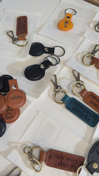 Thick Leather Keychain 5 Colors, Engraved