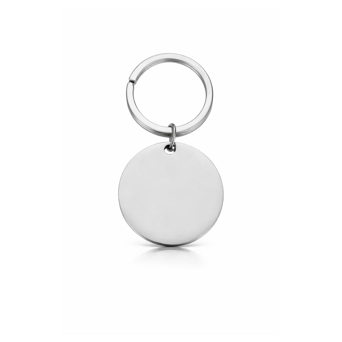 Round stainless steel keychain, engraved, in gold and silver