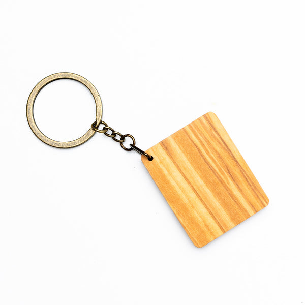Square Wooden Keychain Walnut and Olive
