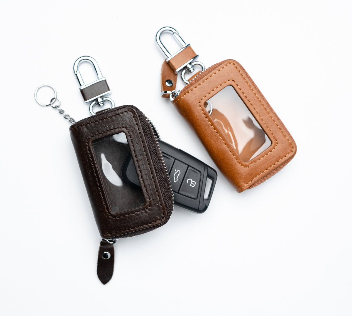 Premium Leather Car Key Case Personalized, Brown & Dark Brown