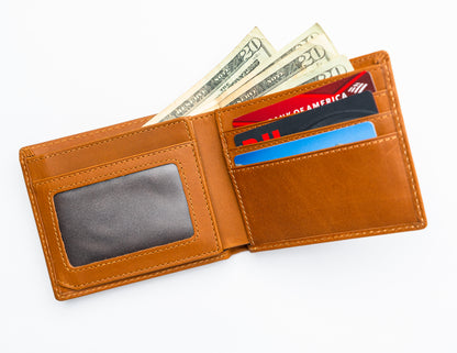 Crazy Horse Leather Trifold Wallet Personalized, RFID Blocking