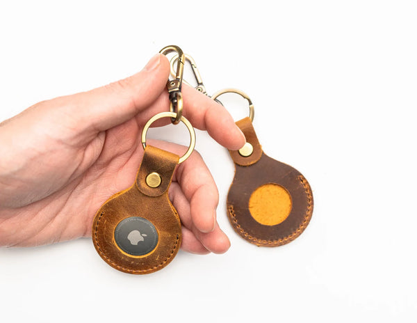 Genuine Leather Tag Holder Brown