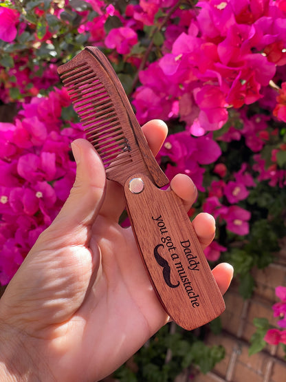 Folding Wooden Beard Comb Engraved, Pocket Size