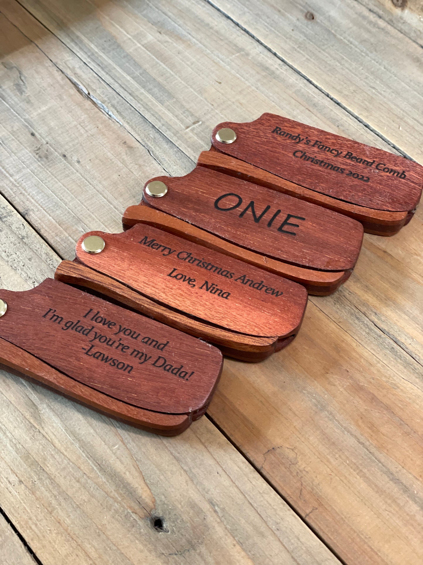 Folding Wooden Beard Comb Engraved, Pocket Size