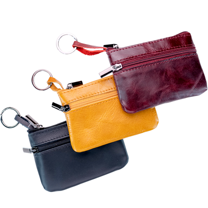 Leather Zip Coin Purse RFID Blocking, Two Compartments