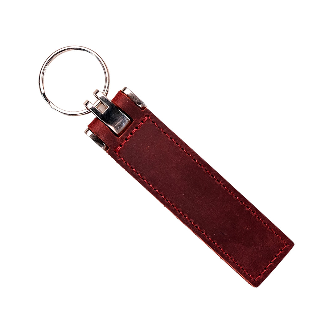 Extra Thick Leather Keychain Wine Red, Engraved