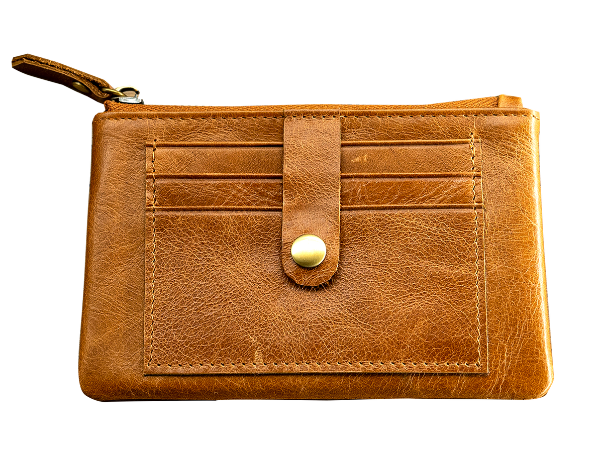Leather Card & Coin Purse with Key Ring RFID Blocking