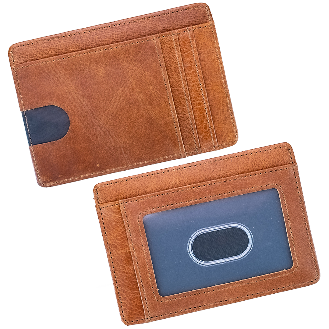 Minimalist Leather ID Holder 6 Card Slots, RFID Blocking