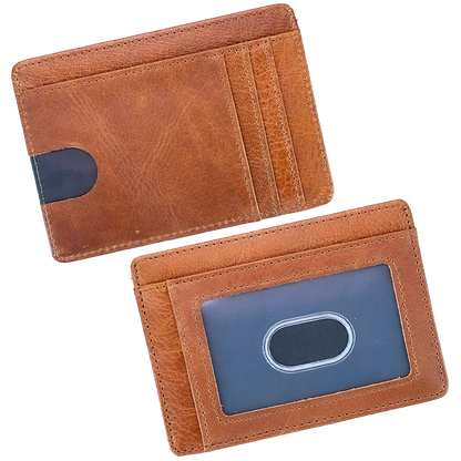 Minimalist Leather ID Holder 6 Card Slots, RFID Blocking