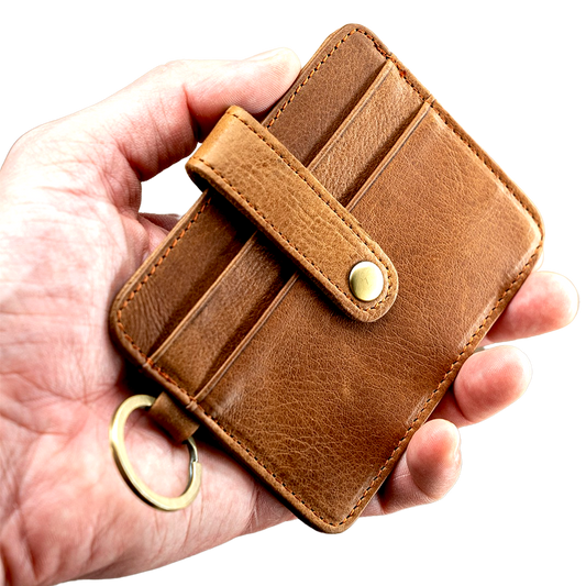 Minimalist Leather Card Holder with Key Ring 6 Card Slots
