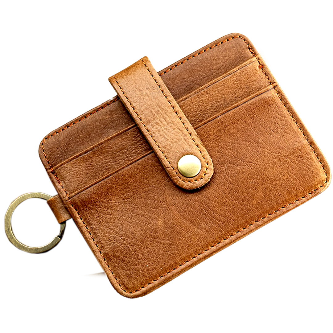 Minimalist Leather Card Holder with Key Ring 6 Card Slots