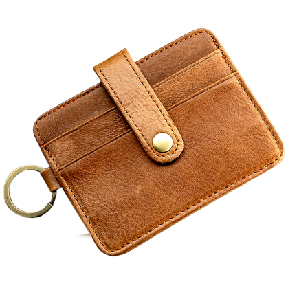 Minimalist Leather Card Holder with Key Ring 6 Card Slots