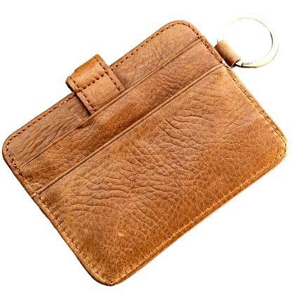 Minimalist Leather Card Holder with Key Ring 6 Card Slots